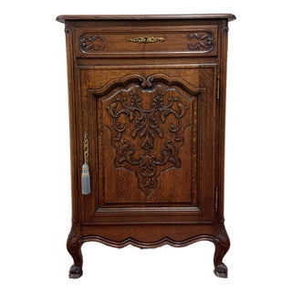 Antique French Louis XV Style Cabinet Cupboard With Drawer Carved Oak C. 1920s For Sale