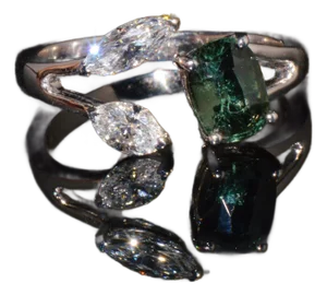 Gia Natural 2.10cts vs F Diamond Unheated Bluish Green Sapphire 18k Gold Toi Et Moi Bypass Ring 6.25
