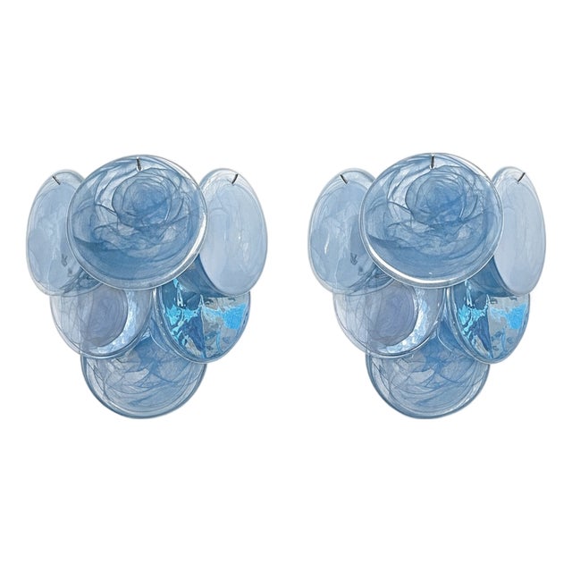 Glass Wall Sconces with 6 Alabaster Cobalt Blue Disks, 1990s, Set of 2 For Sale