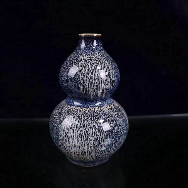 Blue Kiln Glazed Gourd Vase, Small Ceramic Hulu Vase for Tabletop Decor For Sale In New York - Image 6 of 8