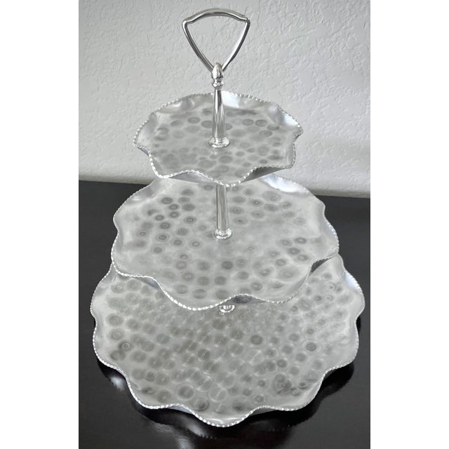 Mid 20th-Century Hand Forged Aluminum “Atomic” Swirl Design Three-Tier Centerpiece Tray For Sale - Image 10 of 18