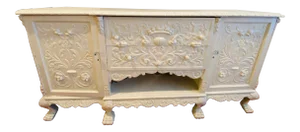 Vintage French Victorian Hand Carved Painted Buffet Cabinet Credenza