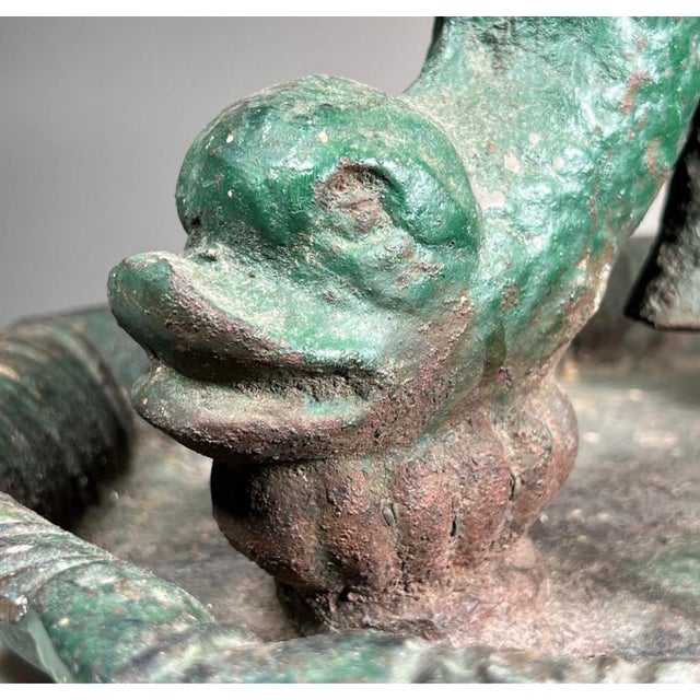 19th Century Dolphin Form Cast Iron Boot Scrape in Verdigris For Sale In Phoenix - Image 6 of 7