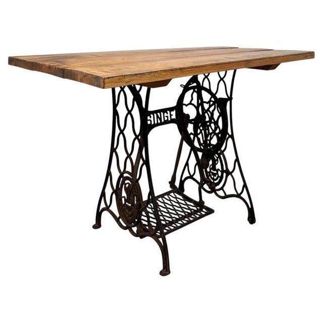 2000 - 2009 Vintage English Cast Iron Sewing Machine Base Table, 1900s For Sale - Image 5 of 12