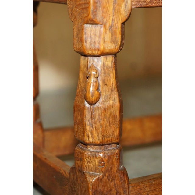 Important 1930s Antique Burr Oak Robert Mouseman Thompson Curved Stool Bench For Sale - Image 18 of 18