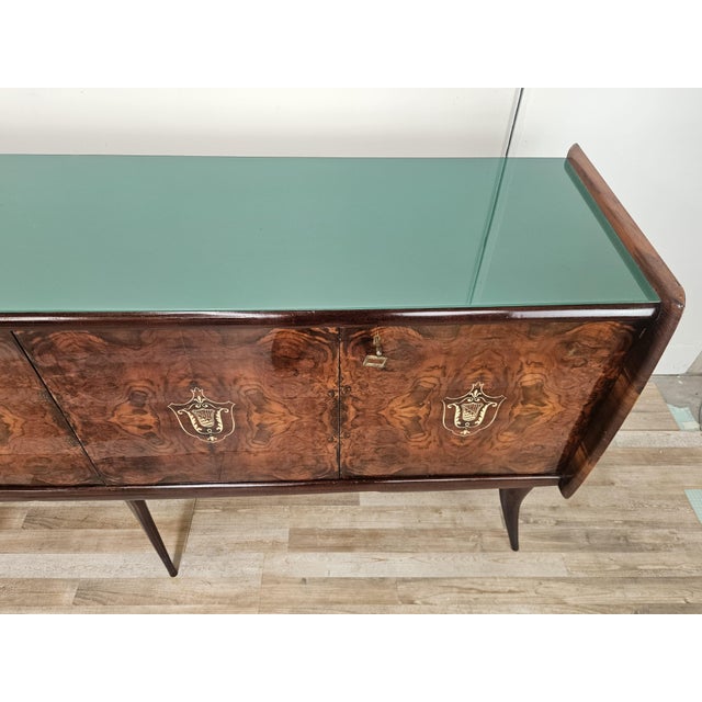 Aqua Mid-Century Mahogany Sideboard with Teal Glass and Compartments with Drawers, 1950s For Sale - Image 8 of 18