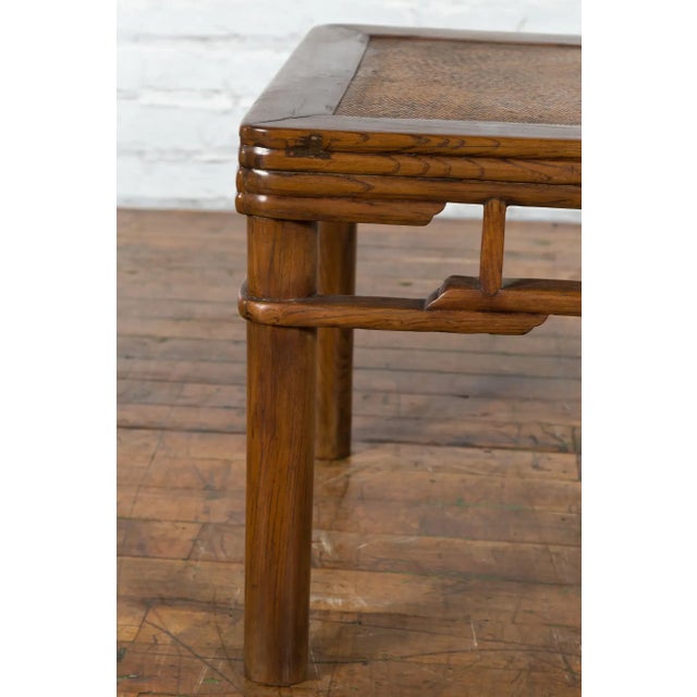 Chinese Qing Dynasty Early 20th Century Elmwood Side Table with Woven Rattan Top For Sale - Image 12 of 13