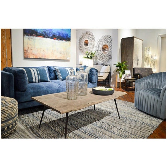 Modern Brand New Modern Sofa/ Couch in Denim Blue Velvet Upholstery Solid Wood Frame. For Sale - Image 3 of 5