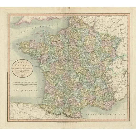 Antique Map of France Divided Into Departments with Original Hand Coloring, 1799 For Sale - Image 6 of 6