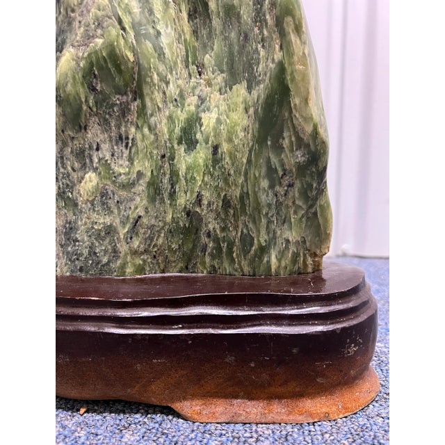Early 20th Century Antique Chinese Green Serpentine Scholar Rock Diety Stone For Sale - Image 9 of 10