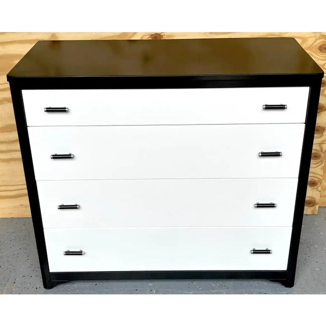 Simmons Company Furniture Mid 20th Century Moderne Black & White Lacquered Steel Chests by Norman Bel Geddes, Restored - a Pai For Sale - Image 4 of 13