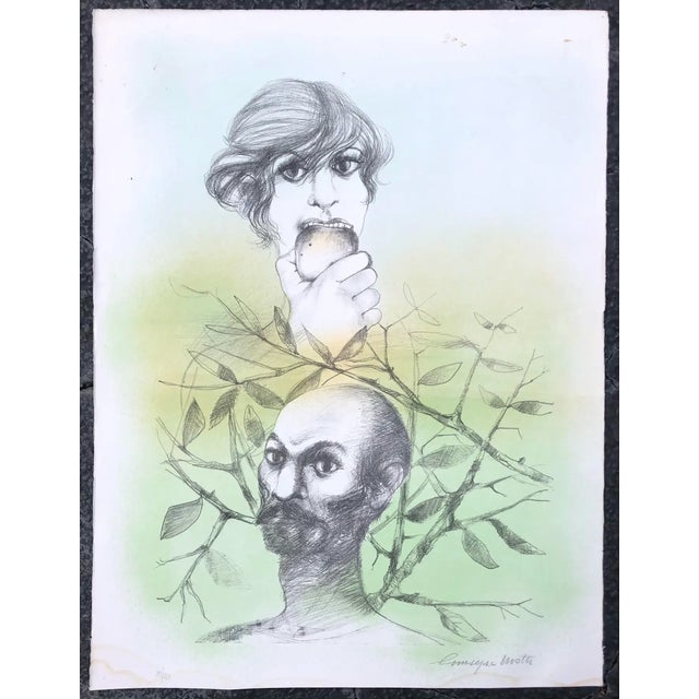 Portraiture Giuseppe Motti Mid Century Portrait Lithograph For Sale - Image 3 of 3