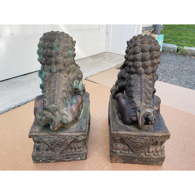 Antique Bronze Guardian Lions or Foo Dogs - A Pair For Sale - Image 15 of 17