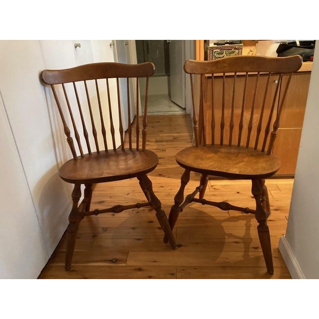 1970s Nichols & Stone Solid Maple Spindle Back Side Chairs a Pair