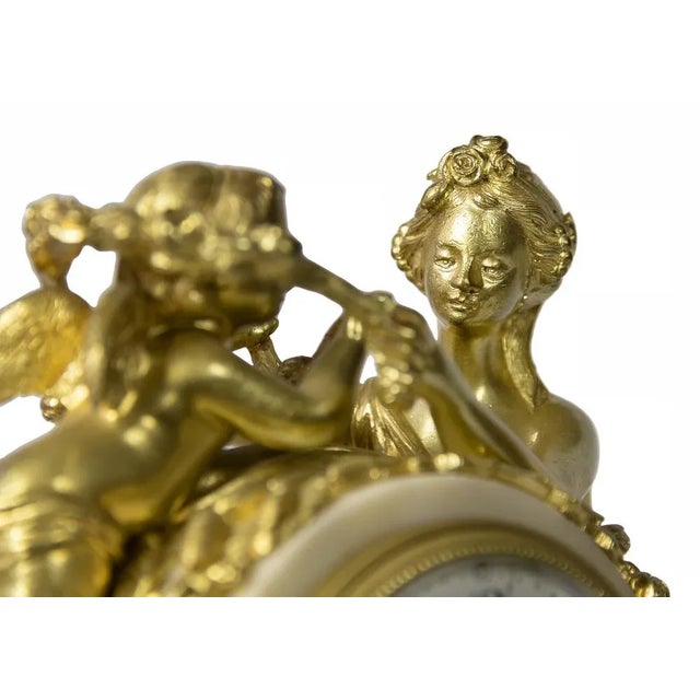 19th Century French Gilded Bronze & Marble Mantel Clock For Sale - Image 6 of 10