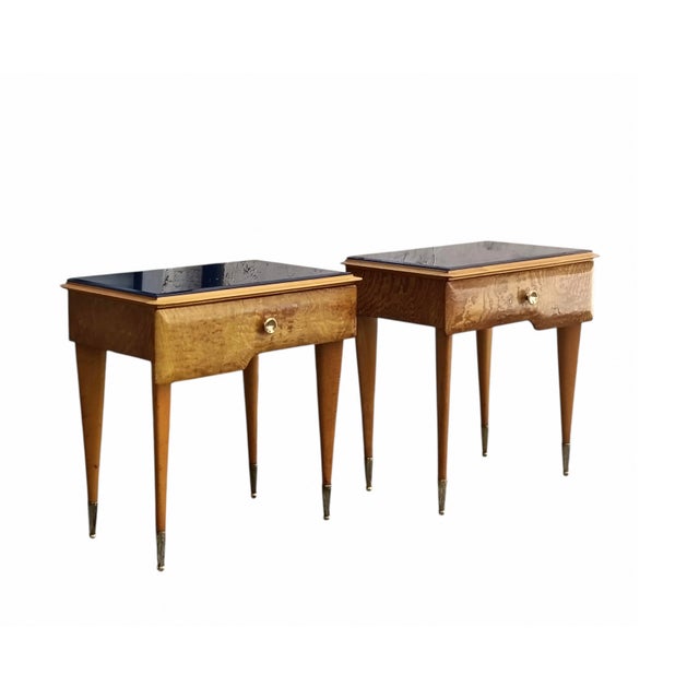 Burl Wood Bedside Tables with Glass Tops by Vittorio Dassi, Italy, 1950s, Set of 2 For Sale - Image 6 of 9