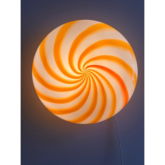 Contemporary Italian Milky-White and Clear Amber Swirls Murano Glass Flush Mount or Wall Sconce For Sale - Image 6 of 8