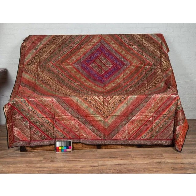 Vintage Red Orange and Purple Indian Sari Fabrics For Sale In New York - Image 6 of 13