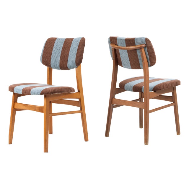 Mid-Century Modern Dining Room Chairs in Beech and Corduroy, 1950s, Set of 2 For Sale