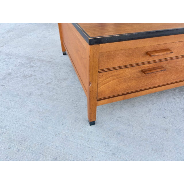 1960s Mid-Century Walnut Coffee Table With Four Drawers & Cane Shelf For Sale - Image 9 of 10