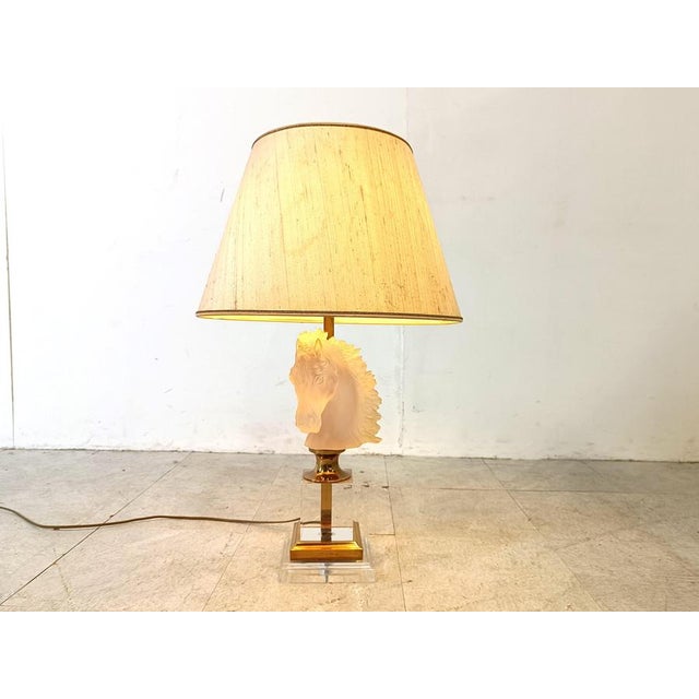 Metal Brass and Glass Horse Head Table Lamp, France, 1970s For Sale - Image 7 of 10