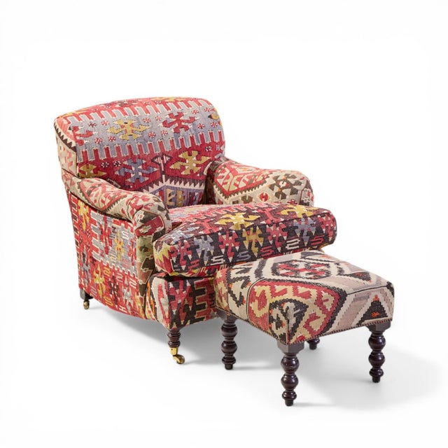 George Smith Kilim Lounge Chairs - Pair With Ottoman For Sale - Image 12 of 13