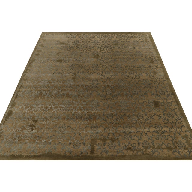 Contemporary Rug & Kilim’s European Style Contemporary Rug in Beige-Brown With Blue Floral Patterns For Sale - Image 3 of 6