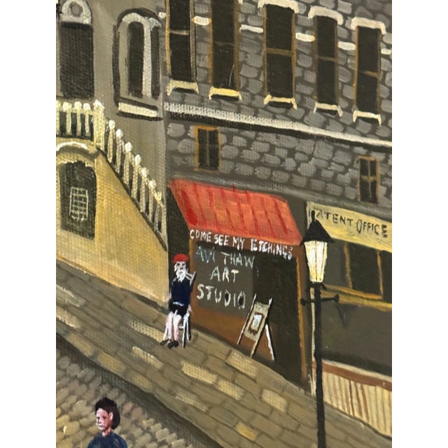 Folk Art Mid 20th Century New York City Folk Art Street Scene Painting, Nyc Eldridge St. Synagogue - Unsigned & Framed For Sale - Image 3 of 4