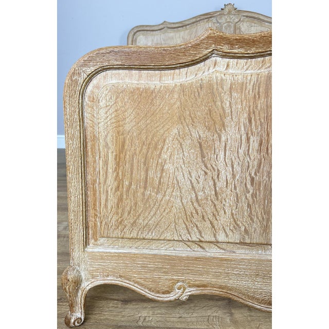 Vintage Louis XVI French Oak King Size Bed Frame with Carved Headboard For Sale - Image 5 of 13