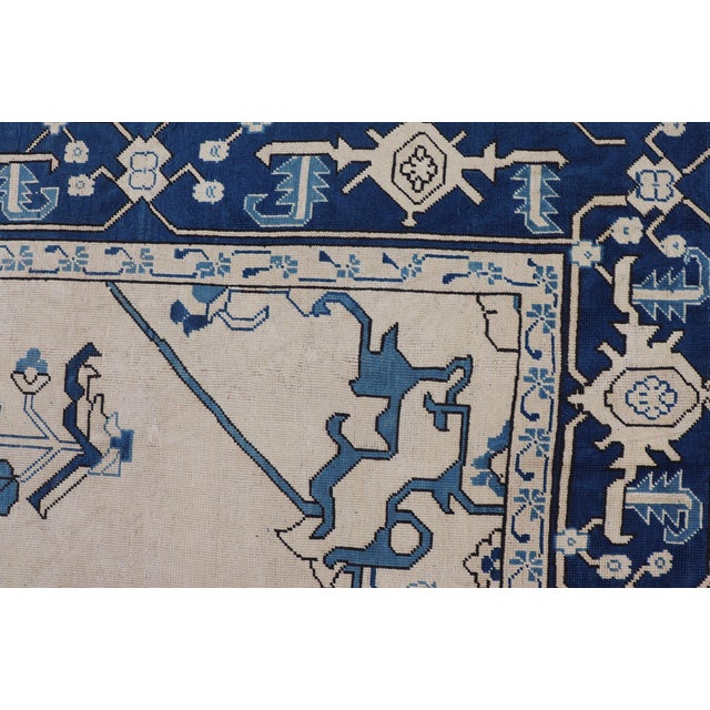 Textile Navy Blue Oushak Vintage Rug With Traditional Medallion Design For Sale - Image 7 of 16