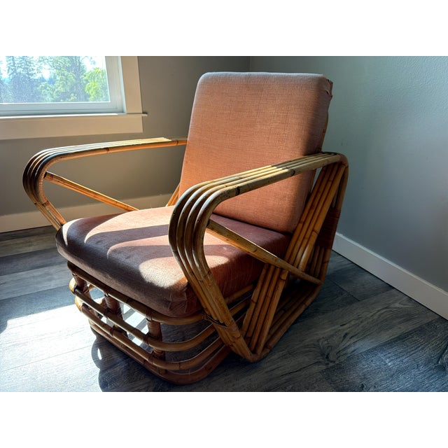 Paul Frankl Vintage Six-Strand Square Pretzel Rattan Sofa + Pair of Lounge Chairs, Style of Paul Frankl For Sale - Image 4 of 14