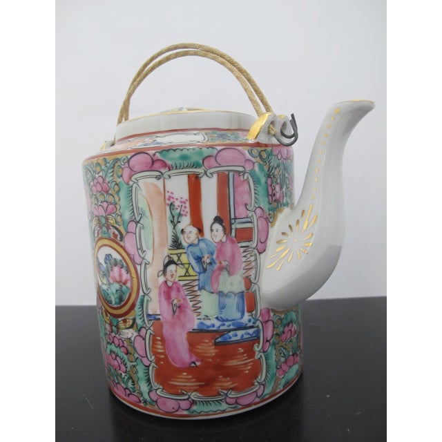 Chinese Chinese Famille Rose Medallion Bird Butterfly & Figural Porcelain Teapot For Sale - Image 3 of 17