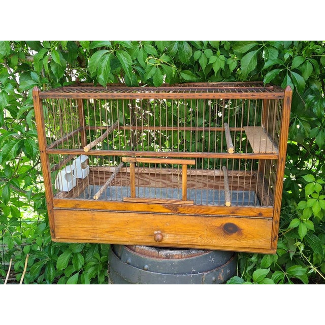 Large Antique Wooden Birdcage with Porcelain Feeders, 1920s-1950s For Sale - Image 10 of 12