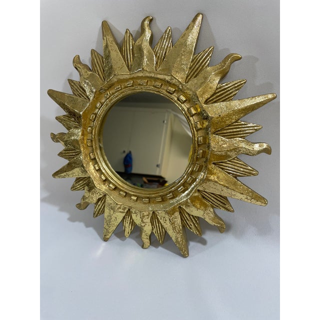 Late 20th Century Gold Gilded 12.5" Sunburst Wall Mirror For Sale - Image 10 of 18