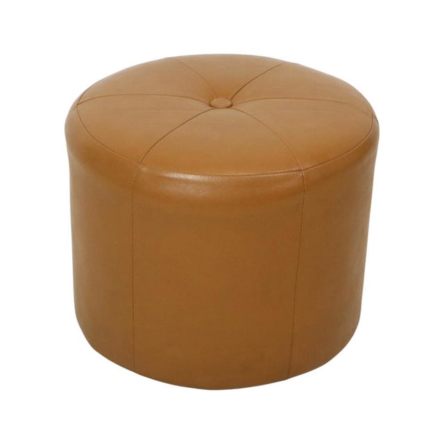Vintage Round Camel Skai Ottoman, 1960s For Sale - Image 6 of 12