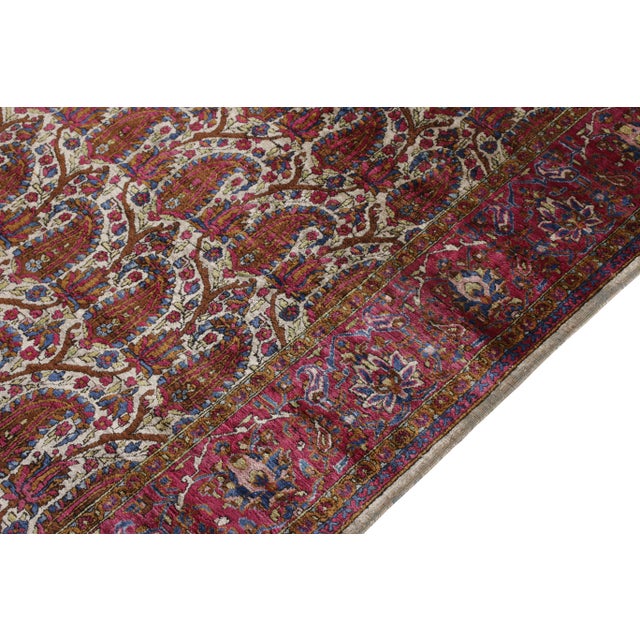 Hand-Knotted Antique Kashan Persian Rug in Red Paisley Pattern For Sale In New York - Image 6 of 7