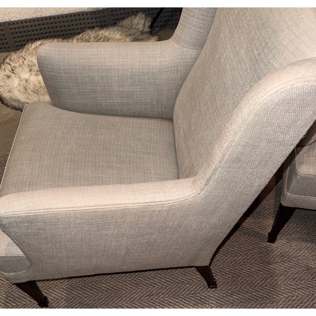 1950s Pair of Danish Modern Blue-Grey Wingback Lounge Chairs Attributed to Frits Henningsen For Sale - Image 13 of 17