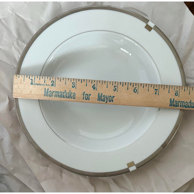 White Mikasa Imperial Platinum Fine China Soup Bowls, Set of 6 – Minimalist Platinum Banded Dinnerware For Sale - Image 8 of 8