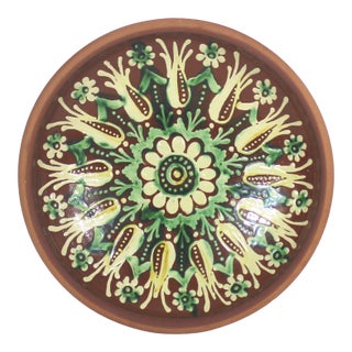 Vintage Signed Hand Painted Clay Hanging Plate or Bowl Folk Art For Sale