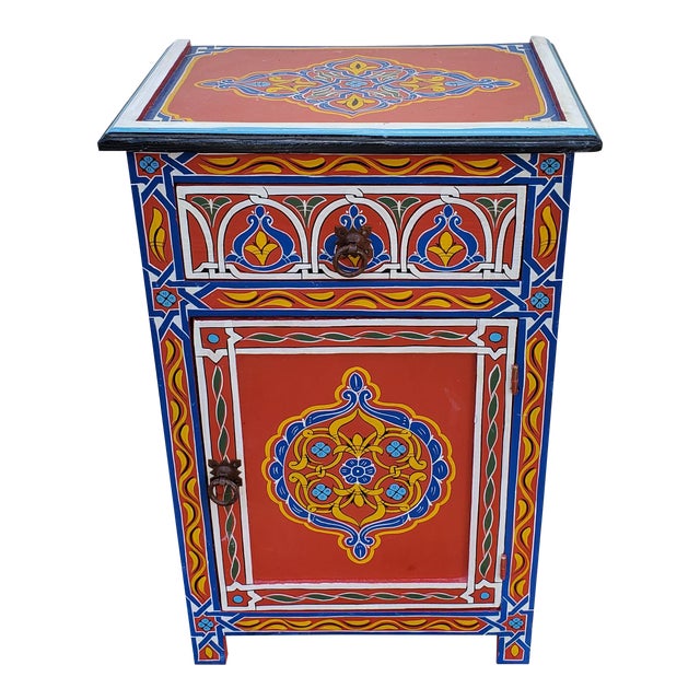 Moroccan Hand Painted Wooden Nightstand Chairish