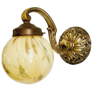 Art Deco Wall Lamp in Brass and Opaline, 1930s