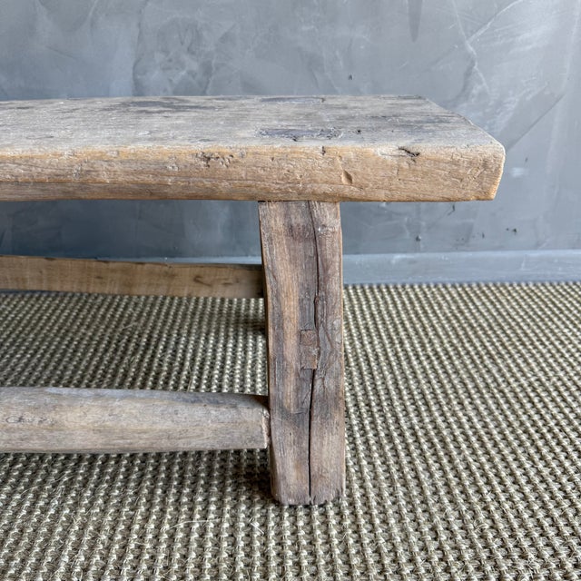 Mid-Century Modern Late 20th Century Reclaimed Elm Wood Low Bench 66" For Sale - Image 3 of 14