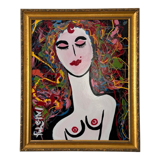 Thomas Pulgini, Expressionist Nude With Colorful Background For Sale