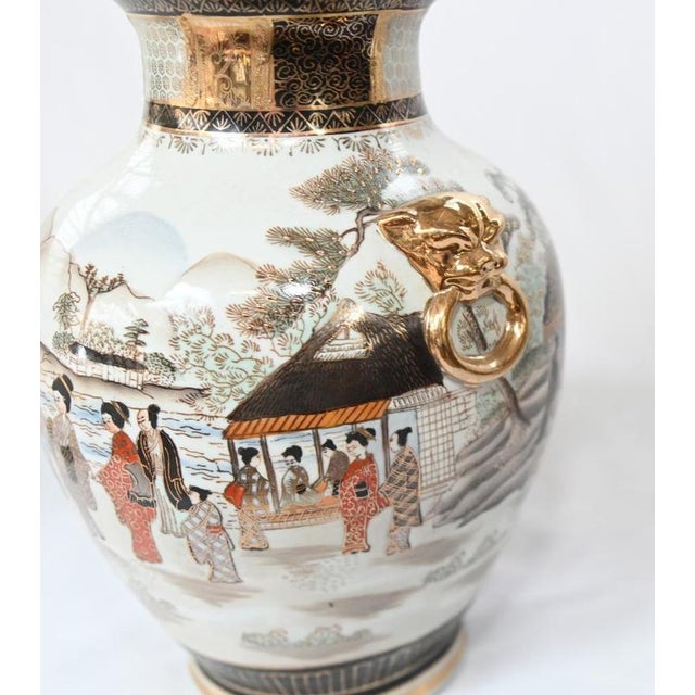 Japanese Satsuma Porcelain Vases Urns, Set of 2 For Sale - Image 4 of 6