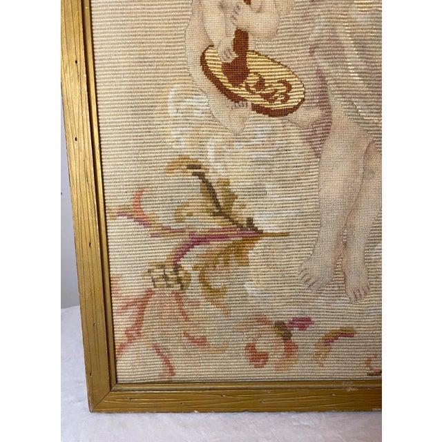 Brown Large Antique 19th Century Victorian Handmade Lady Cherub Venus Needlepoint Art For Sale - Image 8 of 12