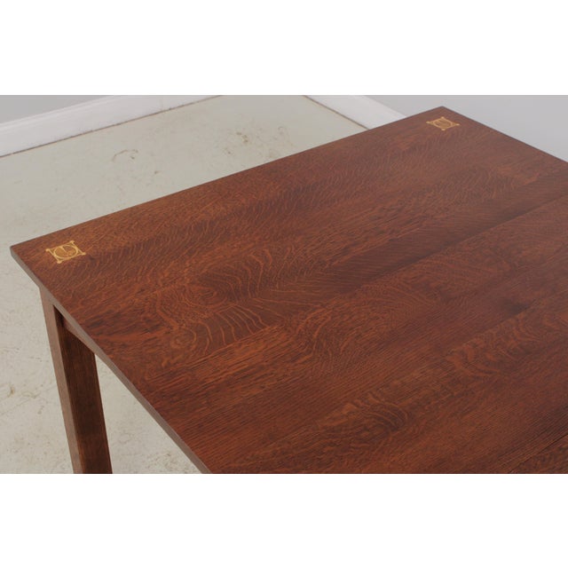 Stickley Mission Oak Inlaid Harvey Ellis Dining Table For Sale In Philadelphia - Image 6 of 16