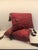 A Pair of Vintage Isabelle H. Hand Painted Accessory Pillows on Cherry Silk with Design In Gold Metallic Paint , and...