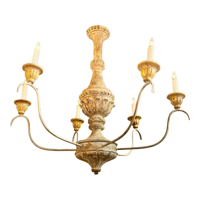 Mid 20th Century Italian Wood and Iron Silver Leaf Chandelier For Sale