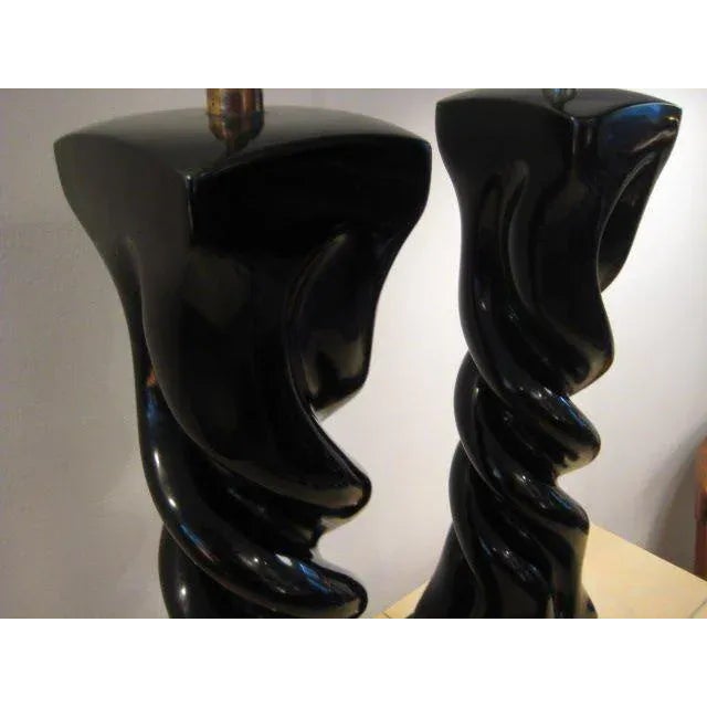 1950s 1950s Modern Heifetz in Black Lacquer Table Lamps - a Pair For Sale - Image 5 of 7