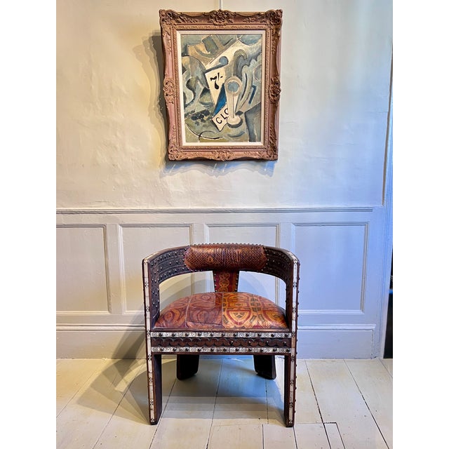 Boho Chic North African Hardwood and Leather Armchairs, 1960s, Set of 2 For Sale - Image 3 of 13